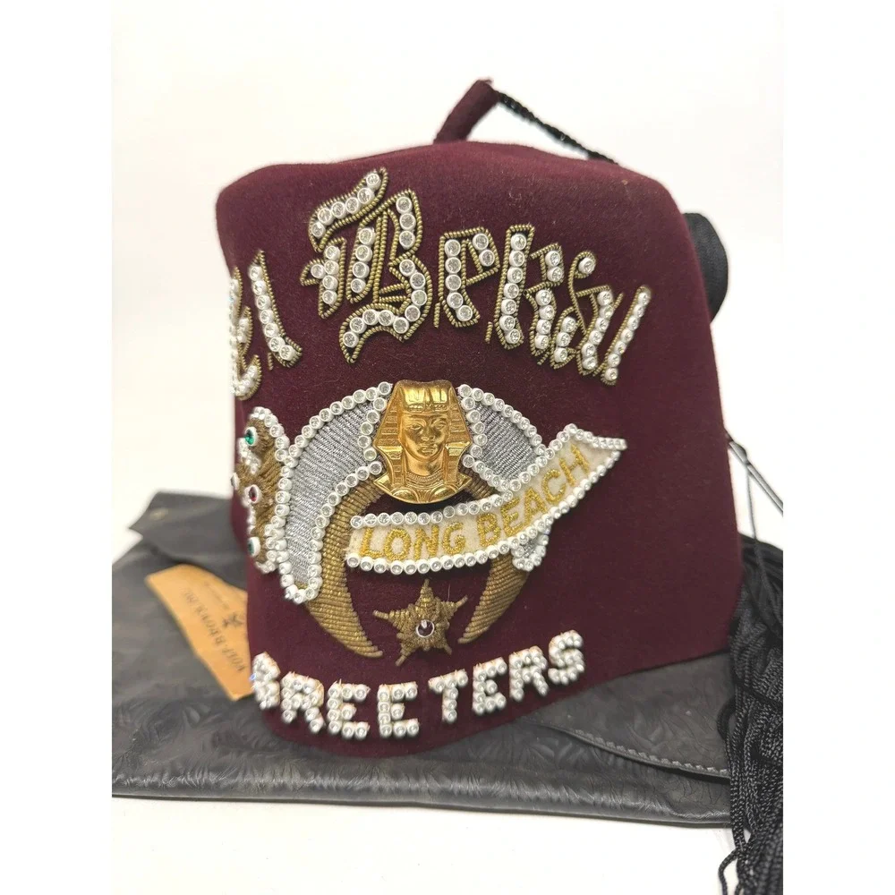 Vintage Mason Freemason Shriner Jeweled El Bekal Fez Hat 7 5/8 Cap w/ Case